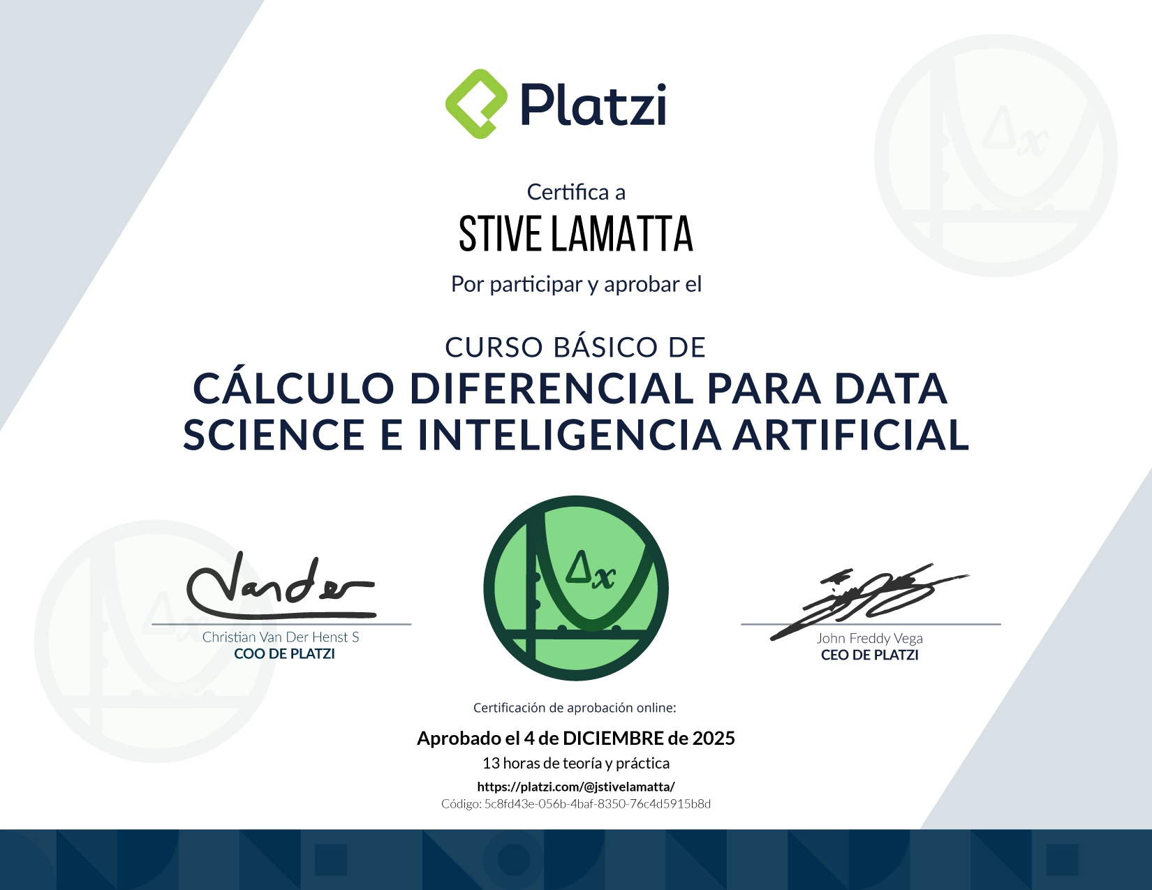 Diploma de Calculo Diferencial para Data Science